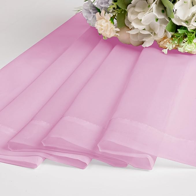 Chyhomenyc Pink Sheer Curtains 45 Inch Long 2 Panels, Light Filtering Rod Pocket Voile Short Curtains Drapes for Bedroom Small Windows, 42Wx45L Inches