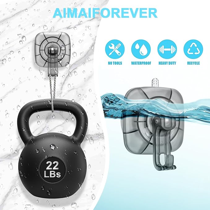 22 lb Heavy Duty Suction Cup Hooks 4 Pack - 360° Rotating Shower Hooks for Bathroom, Wall, Glass Door, Window Hanging Foldable Holder for Towel, Wreath, Cups (ABS+PC) No Drill Suction Hook Reusable