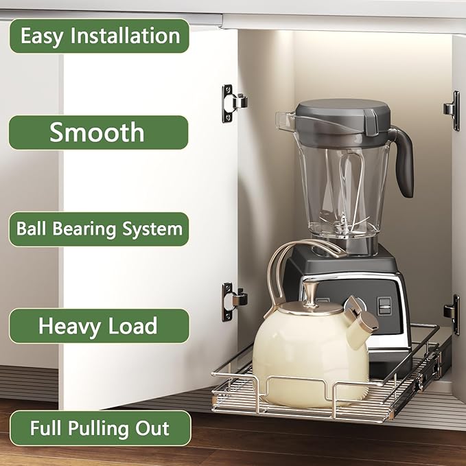 Pull Out Cabinet Organizer 9" W x 21½" D, Heavy Duty Cabinet Pull Out Shelves, Slide Out Drawers Organization for Kitchen Cabinets Bathroom