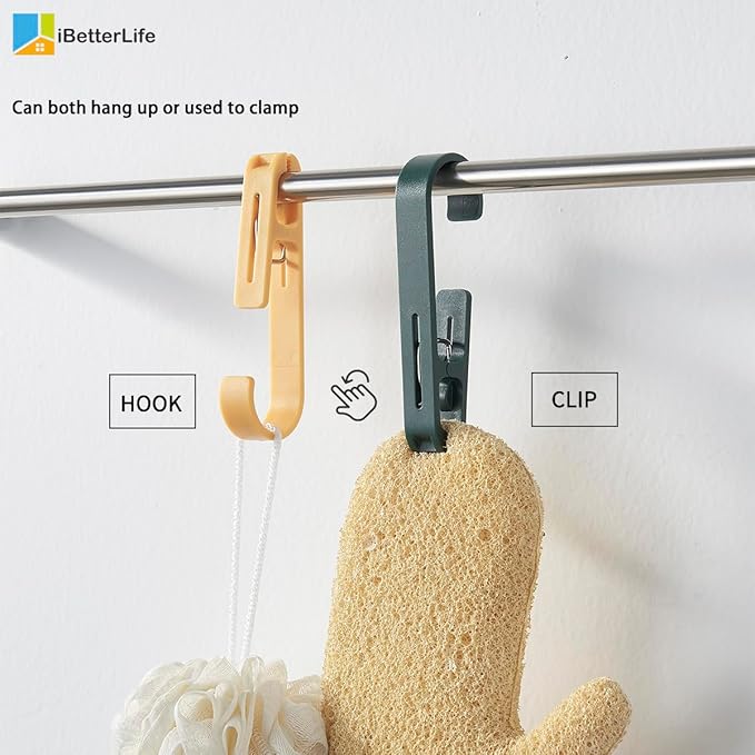 iBetterLife Clothes Pins Laundry Hooks - Heavy Duty Outdoor Towel Hanger with Clips for Hanging Socks Boot Bras Shower Pegs Closet Organizer Clamps for Bathroom Wardrobe Kitchen Office, 4Pcs Gray