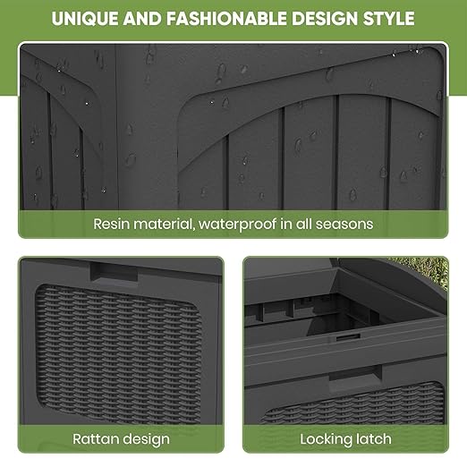 Patiowell 36 Gallon Outdoor Trash Can, Resin Outdoor Garbage Can with Lid for Patio, Backyard, Deck, Black