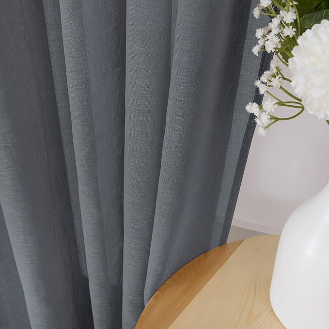 Tollpiz Sheer Curtain Linen Textured Living Room Curtains Sheer Light Filtering Rod Pocket Voile Curtain for Bedroom, 54 x 72 inches Long, Dark Grey, Set of 2 Panels