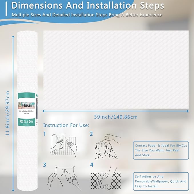 Self-Adhesive Shelf Liner Kitchen Liner, Waterproof Backed Paper Easy Peel and Stick Contact Liner Without Residue for Decor Your Desk Surface, Kitchen Countertops (Clear, 11.8 x 59 inches)