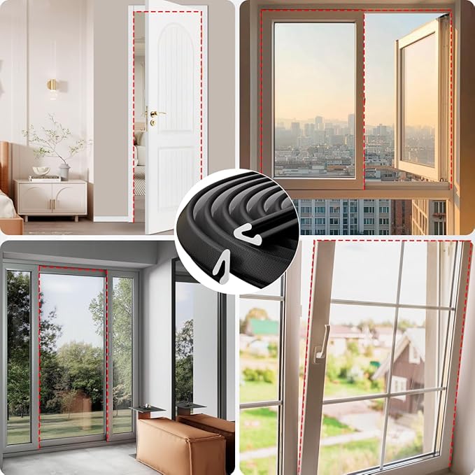 V Shape Foam Weather Stripping Door Frame Seal Strip 19.7FT Black, Draft Stopper, Insulation Winter, Weatherstripping, Gap Sealing, Soundproofing, Self-Adhesive Used for Exterior Front Door Side