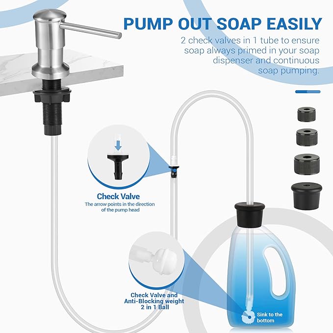 Yofidra Soap Dispenser for Kitchen Sink: Built in Sink Soap Dispenser Pump, Brushed Nickel Stainless Steel Sink Soap Dispenser with 47” Tube Kit Fit for Kitchen Bathroom in Counter