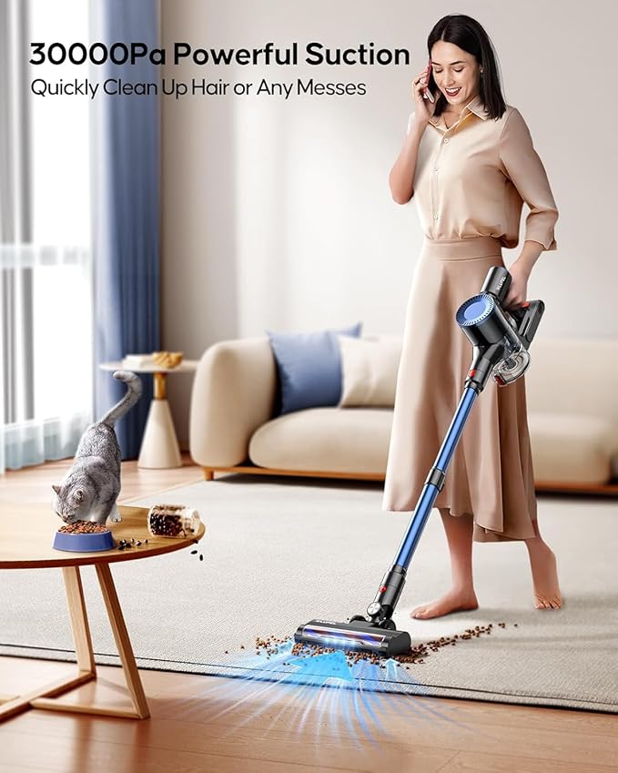 Cordless Vacuum Cleaner, 30Kpa/400W/45Mins Stick Cordless Vacuum Cleaner Rechargeable, 80000RMP Lightweight Handheld Vacuum for Home with LED Display Screen, for Hardwoods/Floors/Carpets/Pet Hair