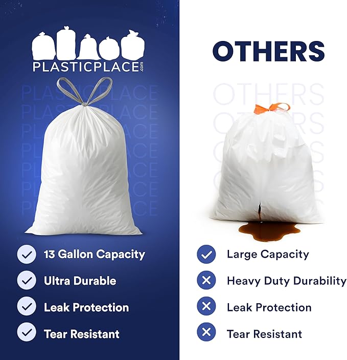 Plasticplace 6 Gallon Trash Bags White Drawstring Garbage Can Liners, 17” x 20”, 100 Count, for Bathroom Kitchen Office Car Small Trash Bags, Leak-Proof & Tear-Resistant