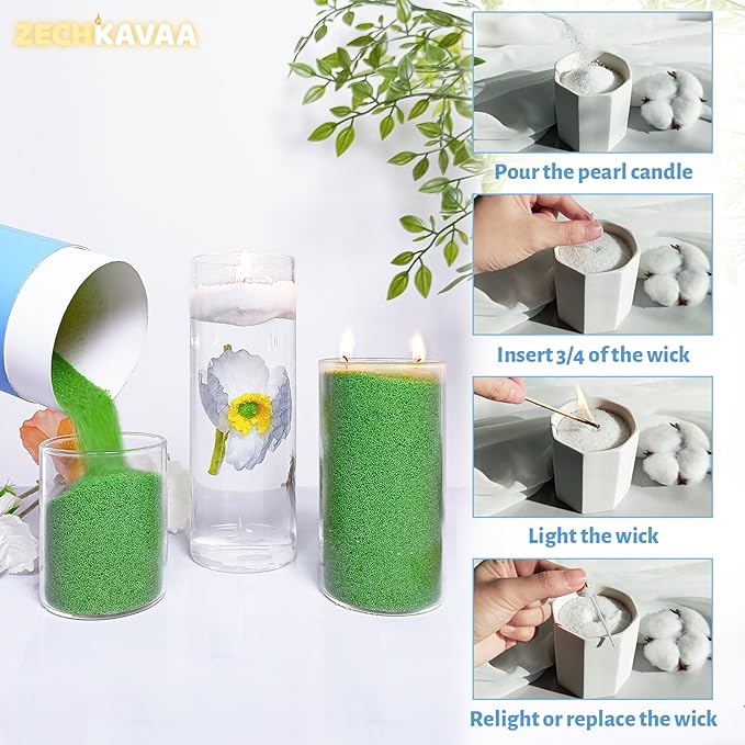 Mint Scented Dark Green Pearled Candle 18oz Luxury Sand Candle Granulated Wax - 30 Cotton Wicks - Wax for Candle Making Decorative Candles Smooth and Clean Burning Lasts up to 120 Hours