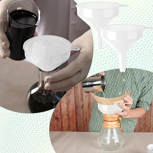Honeydak 18 Pieces Multi-Purpose Plastic Funnels 4.7 Inch Wide Mouth Funnels for Filling Bottles, Jars, Containers Lab Use Oil Funnel for Gas, Car Oil, Lubricants and Fluids (White)