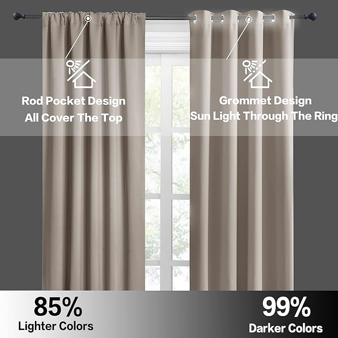 RYB HOME Bedroom Curtains Short - Blackout Privacy Energy Saving Curtains for RV Bunk Camper Bathroom Basement Kitchen Door Window Decor, 52 inch Width x 36 inch Length, Sand, 2 Pcs
