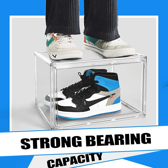 10 Pack Acrylic Shoe Storage Box Clear Plastic Stackable Acrylic Display Case with Magnetic Door Sneaker Storage for Sneakerheads Large Hat Shoe Boxes, Fit up to US Size 13