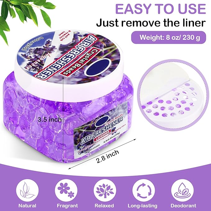 6 Pcs Air Freshener Gel Beads Bulk Odor Eliminator Beads Odor Removing Gel for Home, Bathrooms, Cars, Boats, RVs, Pet Areas, Room, Toilet 8 oz (Purple Lavender)