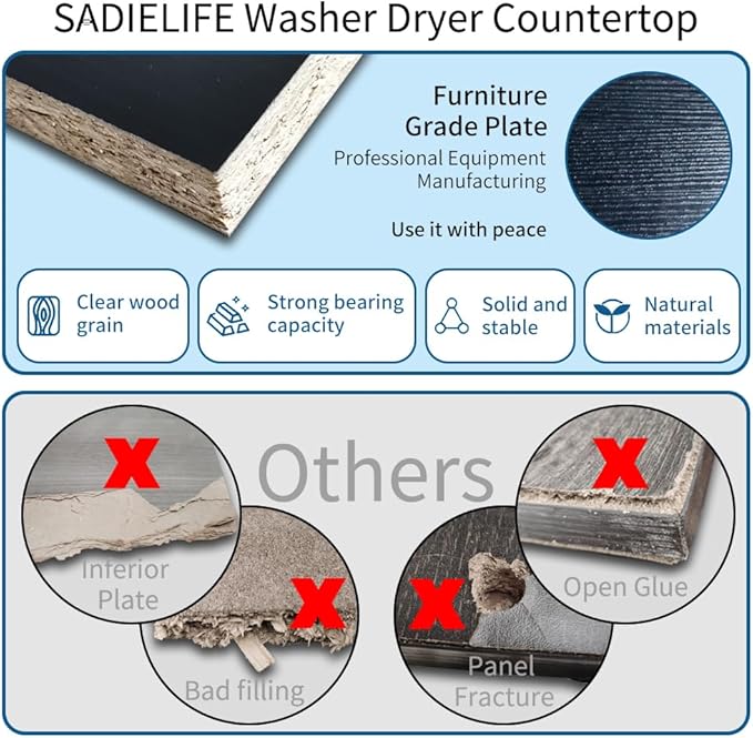Washer Dryer Countertop Only,Edge Rails-27.5" Depth*27.5" Width Laundry Room Organization,High-Adhesion Non-Slip Protective Layer,with Edge Rails (Brown)