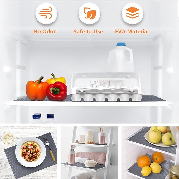 Shelf Liners for Kitchen Cabinets Refrigerator Liners Waterproof Oil-Proof Kitchen Cupboard Liner Durable Drawer Mats EVA Material Non Adhesive Fridge Liner for Shelves (23.6 x 236.2 inches, Gray)