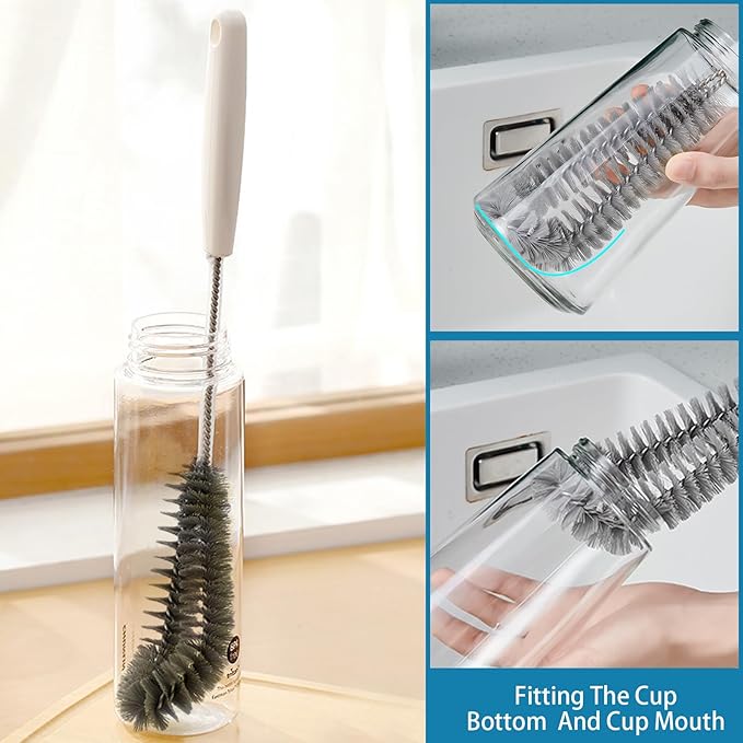 16 inches Long Handle Black Bottle Cleaning Brushes - Perfect for Baby Bottles, Sports Bottles, Glassware, Mugs, Jars, and Stemware (2-pc)