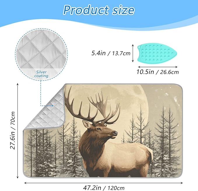 Retro Elk Winter Ironing Mat for Table top Portable Ironing Pad Blanket for Washer Dryer Countertop Travel