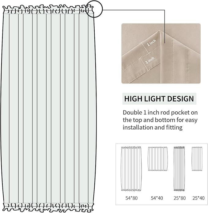 DWCN French Door Curtains – Rod Pocket Thermal Blackout Curtain for Doors with Glass Window, Kitchen and Patio Doors for Privacy, 25 X 80 Inches Long, 1 Curtain Panel with Tieback, Beige
