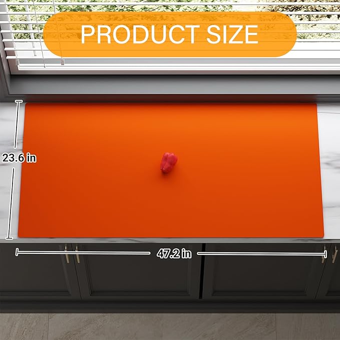 Quality Silicone Table Mat 47x24 Inch - High Heat Resistant (Lab Tested 482°F), Non-Slip Oil-Resistant Surface for Baking & DIY | Waterproof & Easy Clean (Orange)