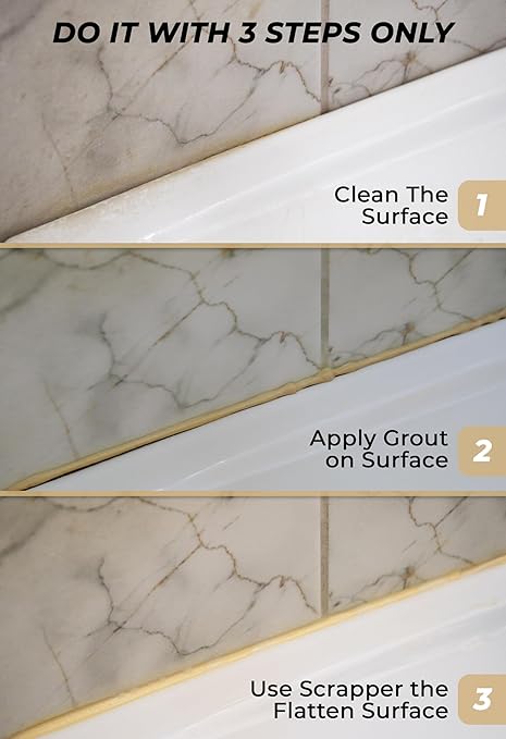 Tile Grout Repair Kit, Beige 8.8 oz/250gr. Fast Drying Grout Filler Tube Repair Kit, Grout Sealer Restore and Renewer for Bathroom Floor Tiles, Gaps, Joints, Lines