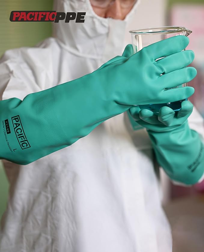 PACIFIC PPE 2 Pairs Chemical Resistant Nitrile Gloves, Resist Household Acid, Alkali, Solvent and Oil, 28 mil, 18", X-Large