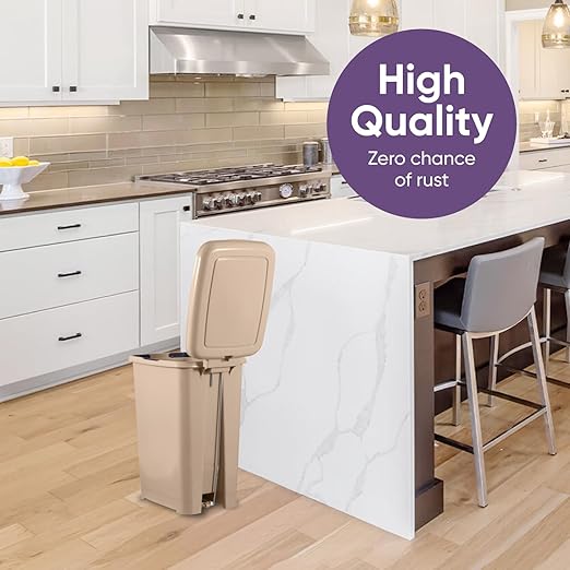 Superio Slim Step On Trash Can, Beige Waste Bin with Foot Pedal Lid 26 Liter, Kitchen, Under Desk, Office, Bedroom, Bathroom (1, 6.5 Gallon)