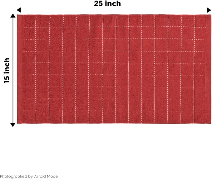 Artoid Mode Checkered Designed Cotton Red Green Terry Kitchen Dish Towels, 15x25 Inch Soft Absorbent Quick Drying Cleaning Tea Towels Set of 4