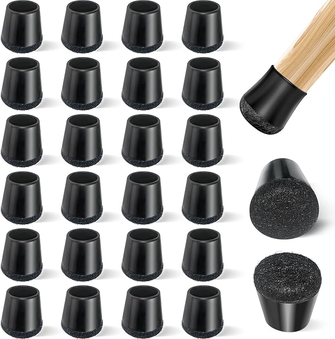 24 PCS Silicone & Felt Chair Leg Floor Protectors for Hardwood Floors - Furniture Pads, Chair Leg Covers/Cups - No Noise & Scratch-Proof - Round S (Fits 13/16"-1" / 20-25mm), Black