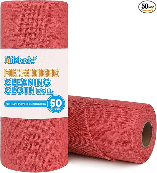 Microfiber Cleaning Cloth, 50 Sheets Shop Towels Commercial Grade Washcloths Lint-Free Clean Rags Bulk Towels for Cars Mechanic Restaurant Garage Housekeeping, 11.5"x 11.5", Red
