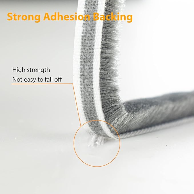 65FT Brush Weather Stripping, Neat Pile Self Adhesive Seal Strip for Windows and Door, Weatherstrip for Soundproofing, Windproof, Dustproof, Stronger Stickiness, 0.35'' Wide x 0.35'' Thick, Grey