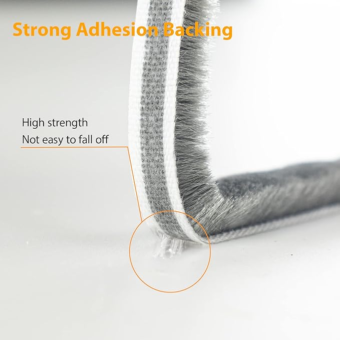16.5FT Brush Weather Stripping, Neat Pile Self Adhesive Seal Strip for Windows and Door, Weatherstrip for Soundproofing, Windproof, Dustproof, Stronger Stickiness, 0.35'' Wide x 0.35'' Thick, Grey