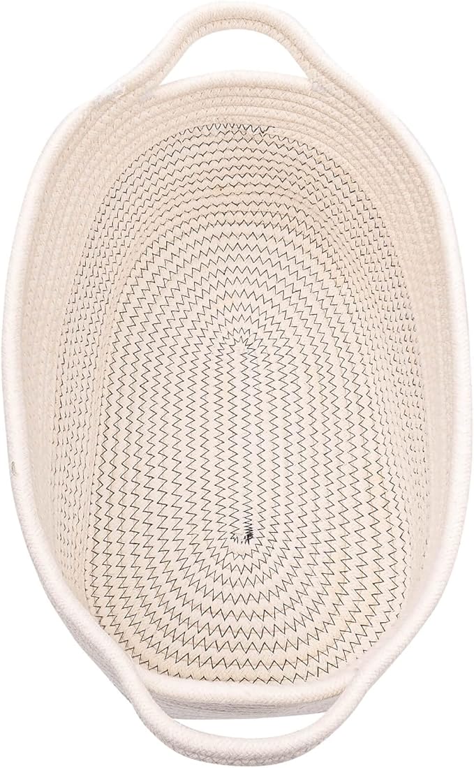 Medium and Large Woven Basket//With Handle, Used for Toys and Fabric Storage Basket used for Storing xl Storage Box, Decorative Storage Box Room 2pack (White/black line, L13×W9×H7)