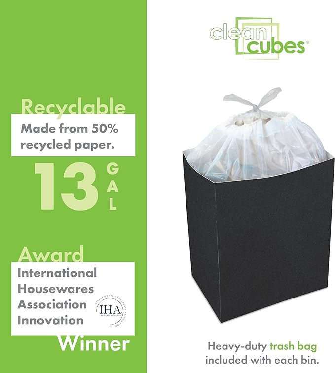 13 Gallon Disposable Pop-Up Trash Cans (3-Pack) with Fitted Bags – Foldable Garbage & Recycling Bins for Parties, Events & Kitchen (Black, 17" H x 13.5" W x 10" D)