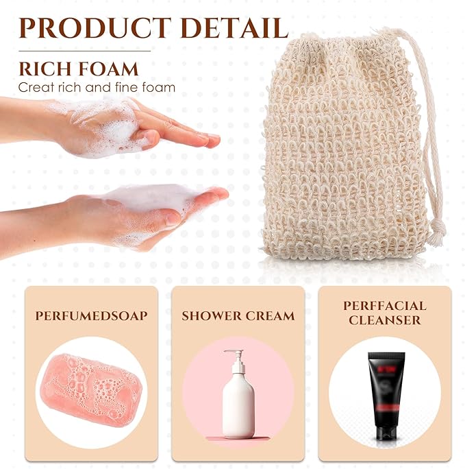 Rtteri 240 Pcs Soap Exfoliating Bag, Natural Sisal Soap Pouch Saver Body Shower Bar Mesh Body Net with Drawstring for Foaming and Drying