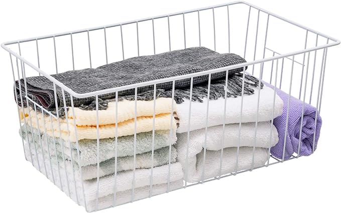 Freezer Organizer Bins, Upright Freezer Baskets for 16, 17, 21 cu.ft Standup Freezer, Wire Storage Baskets with Built-in Handles, 4Pcs, White