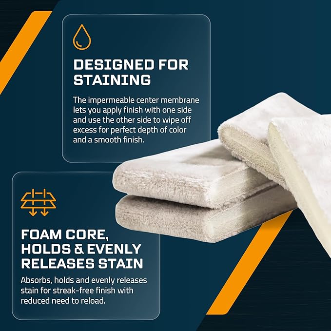 MāKRS Stain Pad, Cut-to-Size Staining Pads, 2-Pack, Lint, Snag, Streak-Free Applicator, Micro Brush Material, Wood Stains and Oil Based Finishes, Easy to Use with Consistent Application
