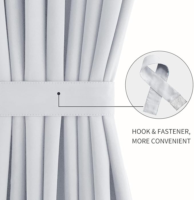 DWCN French Door Curtains – Rod Pocket Thermal Curtain for Doors with Glass Window, Kitchen and Patio Doors for Privacy, 36 X 80 Inches Long, 1 Curtain Panel with Tieback, Greyish White