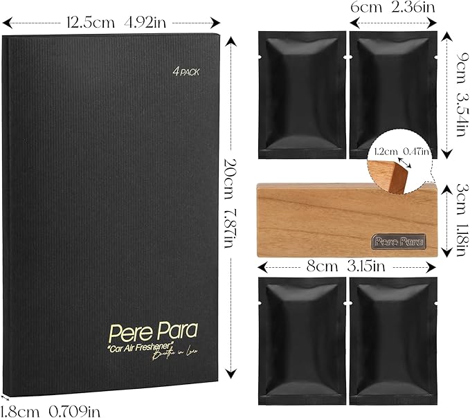 4 Refreshing Scent Bags Wood Car Air Freshener Vent Clip (Burlywood, Summer Night)- Natural Scent Diffuser for Car, Truck & SUV Premium Essential Oil Starter Kit Gift for Men & Women