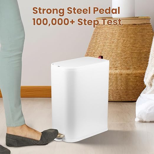BETHEBEST Bathroom Trash Can with Lid,Stainless Steel Garbage Can with Removable Inner Bucket,Soft Close,Step Pedal,15 Liter/4 Gallon Trash Can for Bathroom,Bedroom,Kicthen,Office(White)