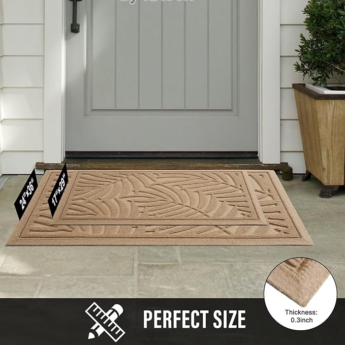 Front Door Mat, Absorbent Resist Dirt Welcome Door Mat Indoor Outdoor, Waterproof Doormat, Sturdy Non Slip Backing, Fade Resistant, Low Profile Entry Mat for Entryway, 36×24, Beige
