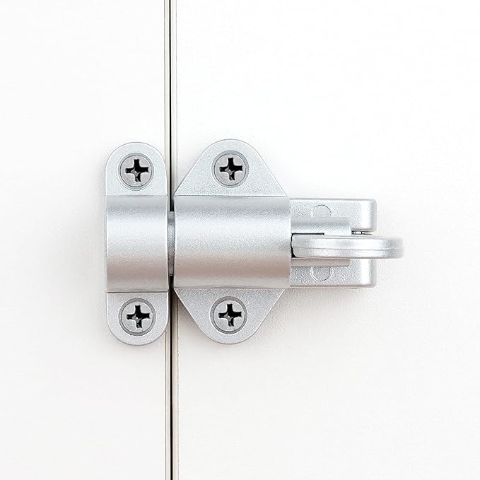 8 Packs Self-Closing Latches，Silver Gray Spring Door Lock，Resilient Bolt Latch Aluminum Alloy Safety Automatic Spring Barrel Slide Door Lock with Screws,Used for Gate,Window and Cabinet etc