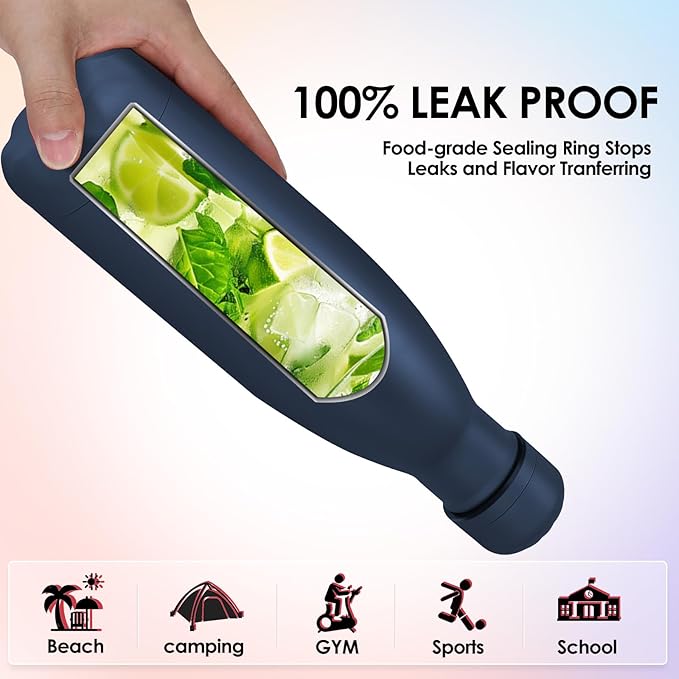 17oz Cola-Bottle Shaped Stainless Steel Leak-proof Water Bottle,Double Wall Vacuum Insulated Metal,Travel Mug For Sports Indoors & Outdoors,BPA-Free School Kids Flasks,Navy(4Pack)