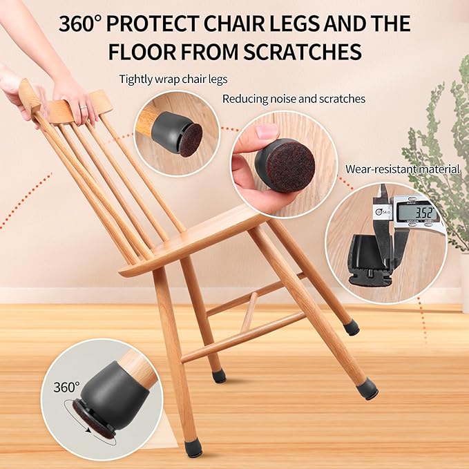 Ezprotekt 24 Pcs Round Silicone Chair Leg Floor Protectors for Wood Floors, Felt Furniture Pads Caps, Bar Stool Leg Floor Protectors Covers for Dining Table Chair (L Fit 1.1"-1.3", Black)