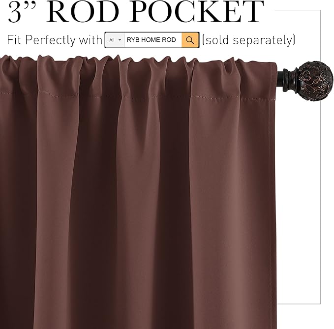 RYB HOME Small Curtains Blackout - Privacy Energy Efficiency Mini Curtains for Kids Bedroom RV Camper Windows Trailer Bathroom Kitchen Cabinet Door Window, W 29 x L 36, Chocolate Brown, 2 Panels