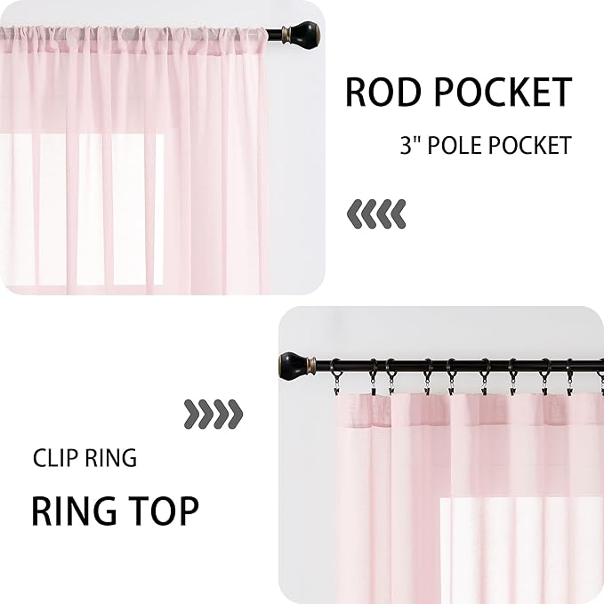 Tollpiz Sheer Door Curtain Closet Linen Textured Curtain Sheers Doorway Light Filtering Voile French Door Rod Pocket Curtains Patio Glass Door, 25 x 80 inches Long, Pink, Set of 1 Panel