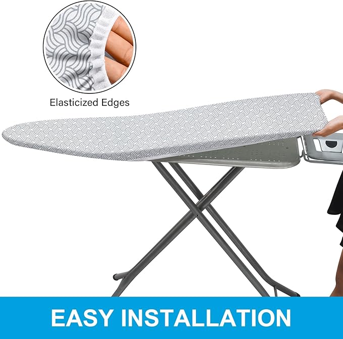 Extra-Wide Ironing Board Cover and Pad Replacement with Scorch and Stain Resistant Thick Padding and Elasticized Edge 18" x 49" Ironing Board Covers 4 Fasteners and 1 Protective Scorch Mesh Cloth