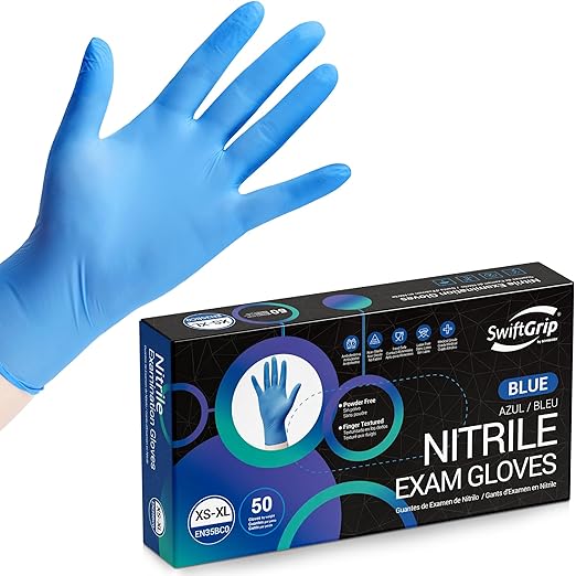 Disposable Nitrile Exam Gloves, Blue, Nitrile Gloves Disposable Latex Free, Medical Gloves, Cleaning Gloves, Food-Safe Rubber Gloves, Powder Free, Non-Sterile, 50-ct Box (Medium)