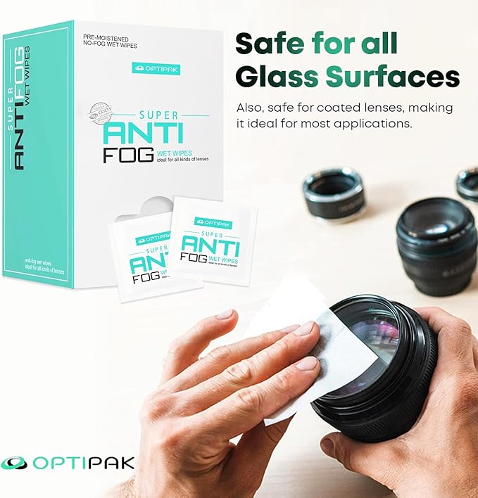 Anti Fog Wipes for Glasses, Binoculars, Face Shields, Ski Masks or Swim Goggles | Pre-Moistened Cleaning Antifog Lens Wipes for Eyeglasses and Defogger for Glasses (250 Count)
