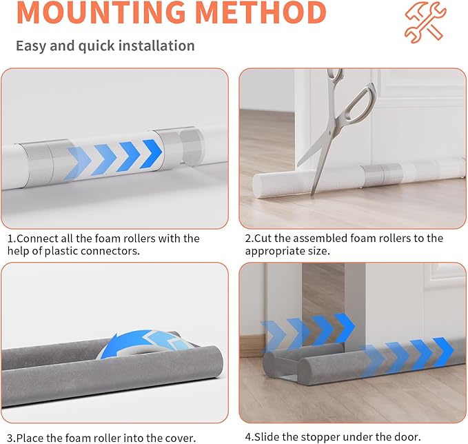 Door Draft Stopper for Bottom of Door, Under Door Gap Filler/Seal for Big Gap, No Folding Required, Flexible Installation Door Sweep soundproofing Strip for Home & Apartment, 32-36in, Grey
