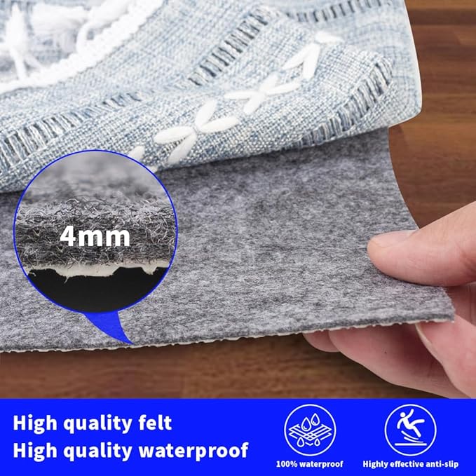 100% Waterproof Non-Slip Rug Pad 9x12 for Large Area Rugs Durable Felt Floor Protection pad for All Floors, Suitable for Cutting. Rug Pads Keep Rugs in Place and Provide Cushioning