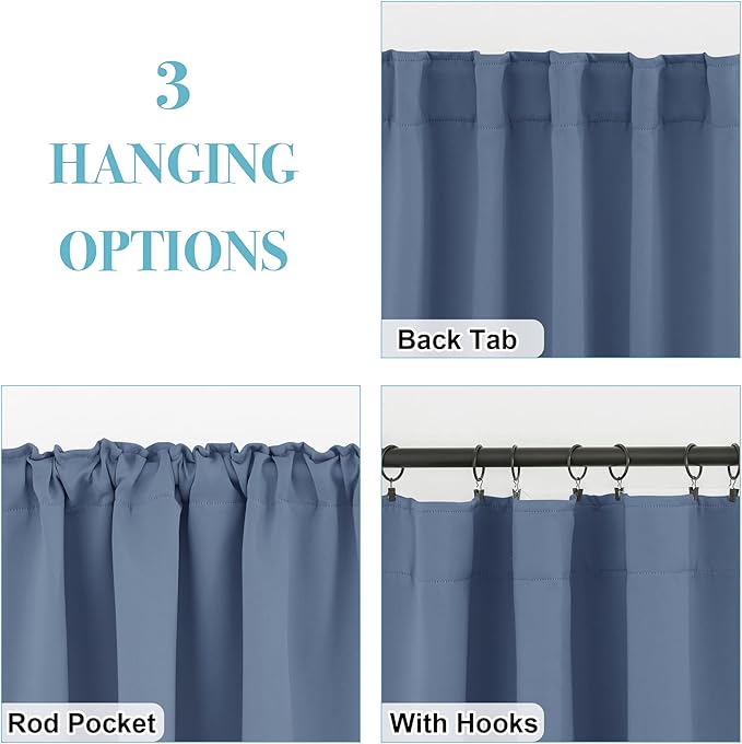 RYB HOME Coastal Blackout Curtains for Bedroom - Thermal Insulated Curtains and Drapes Privacy Shades for Living Room Dining Closet, W42 x L80 inch, 2 Panels, Aqua